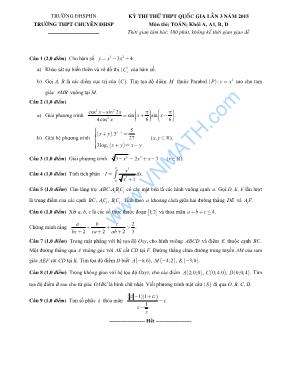 Đề thi thử THPT quốc gia lần 3 năm 2015 môn Toán khối A, A1. B, D